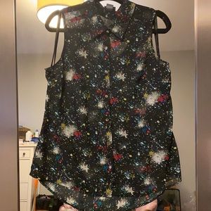 Dots Star Space Detail Nosleeve Sheer Top Sz 1X